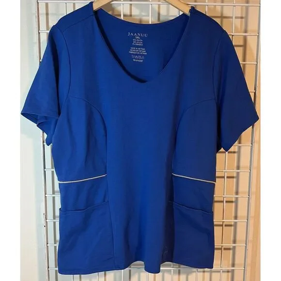 Women's Jaanuu Scrub Top 3XL Royal Blue J96133C Metal Zipper Detail - Picture 2 of 5